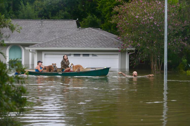 En familie bliver evakueret fra deres hjem i Houston. Stormen Harvey kaster i øjeblikket enorme vandmængder ned over Houston-området i Texas, USA. 