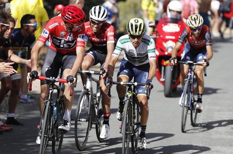 Chris Froome (t.v.) Alberto Contador, Esteban Chaves og Vincenzo Nibali har allerede dystet på stigninger i Vueltaen, men ikke på så krævende, som venter i dag. Foto: Unipublic (Photogomez Sport. 