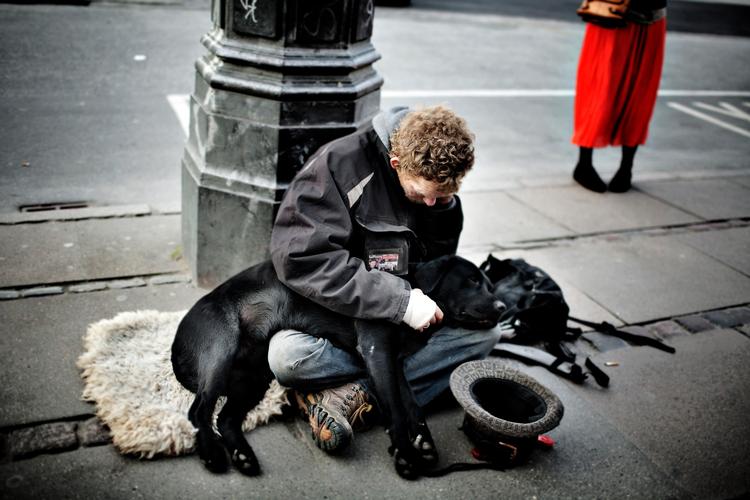 Michael 'Krølle' Hansen var en del af bybilledet i København sammen med sin hund Odin. Her ses de tilbage i 2012 - året før han gav Joachim B. Olsen idéen til et socialt frikort. 