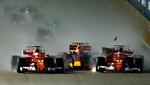 Vettel (tv) og Räikkönen (th) gik hårdt til Verstappen og sluttede som løbets store tabere kort efter.  