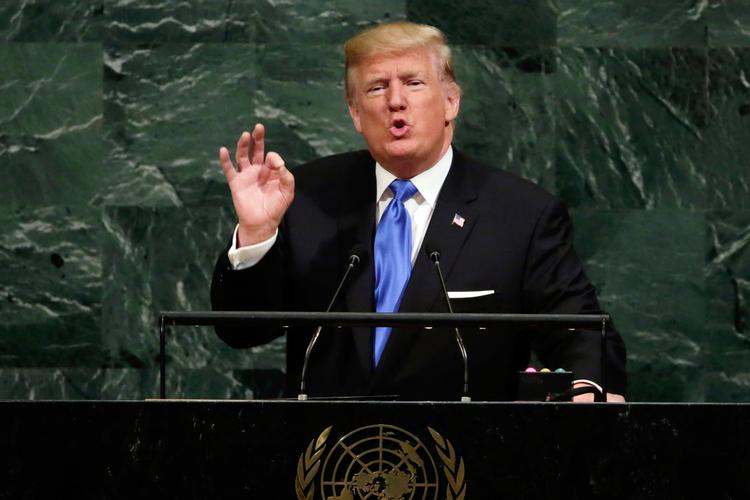USA's præsident Donald Trump taler ved FN's generalforsamling.  