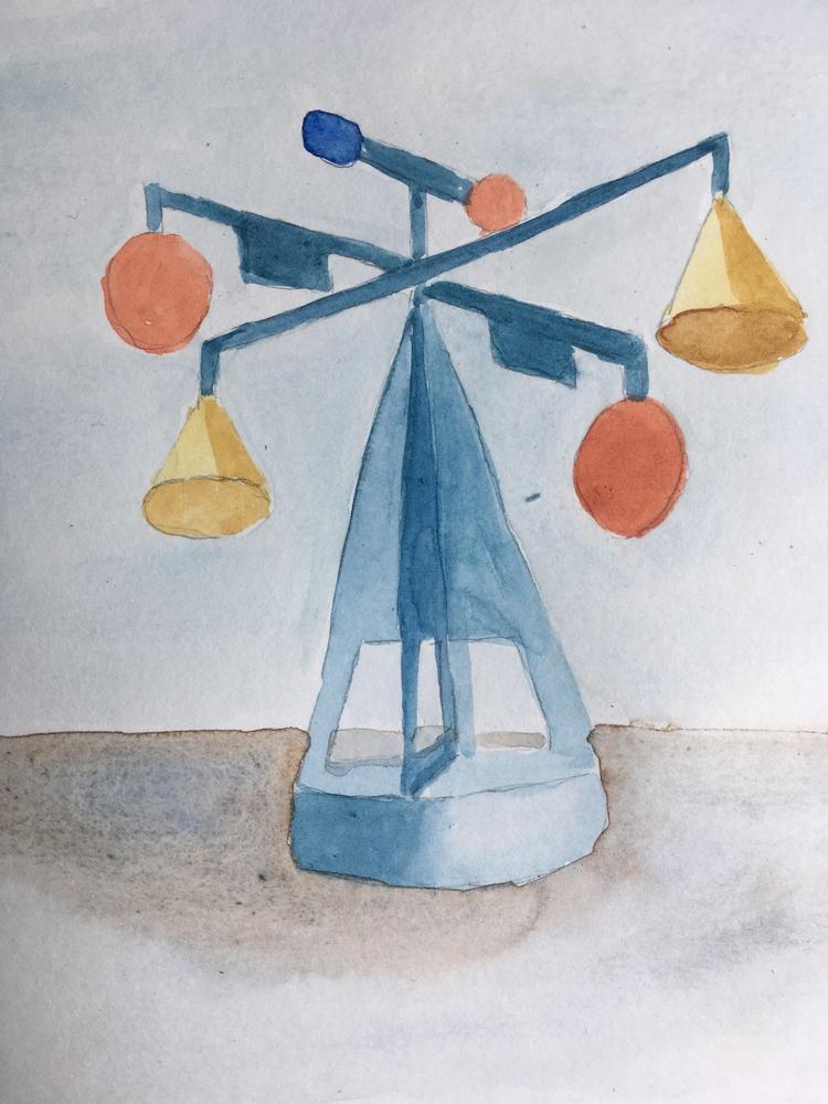 Via et sindrigt system af elementer bestående af blandt andet en vejrhane, en mikrofon, en mølle, klokker og metalplader kommer Vindspejlet til at rotere med vindens kraft.  Illustration: Ragnhild May og Ea Borre
