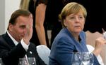 Angela Merkel sammen med Sveriges statsminister, Stefan Löfven, ved topmødet i Tallinn.  