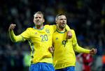 Marcus Berg (th.) var med fire mål den store individualist hos Sverige. Her jubler han sammen med  Ola Toivonen. 
