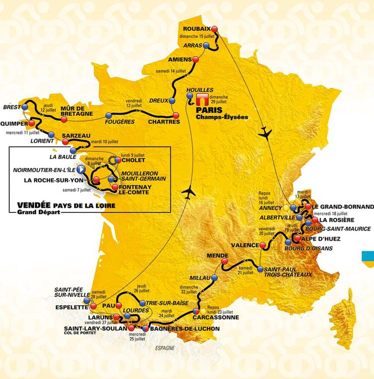 Den 105. udgave af Tour de France bevæger sig uden om det centrale Frankrig, men byder på skrappe udfordringer i både nord og syd.
   