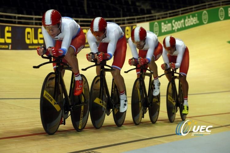 Det russiske forfølgelseshold snuppede pladsen i bronzefinalen for næsen af Danmark og kæmpede sig siden også på sejrsskamlen foran Tyskland. Foto: UCE. 