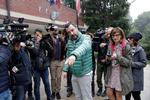 Lederen af Lega Nord, Matteo Salvini, ankommer til valgstedet i  Milan.  
