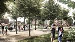 Tidlig visualisering af hvordan parkeringspladsen bag Rådhuset på Frederiksberg kan komme til at se ud, hvis ambitionerne om at bygge torvehaller på Frederiksberg realiseres.  