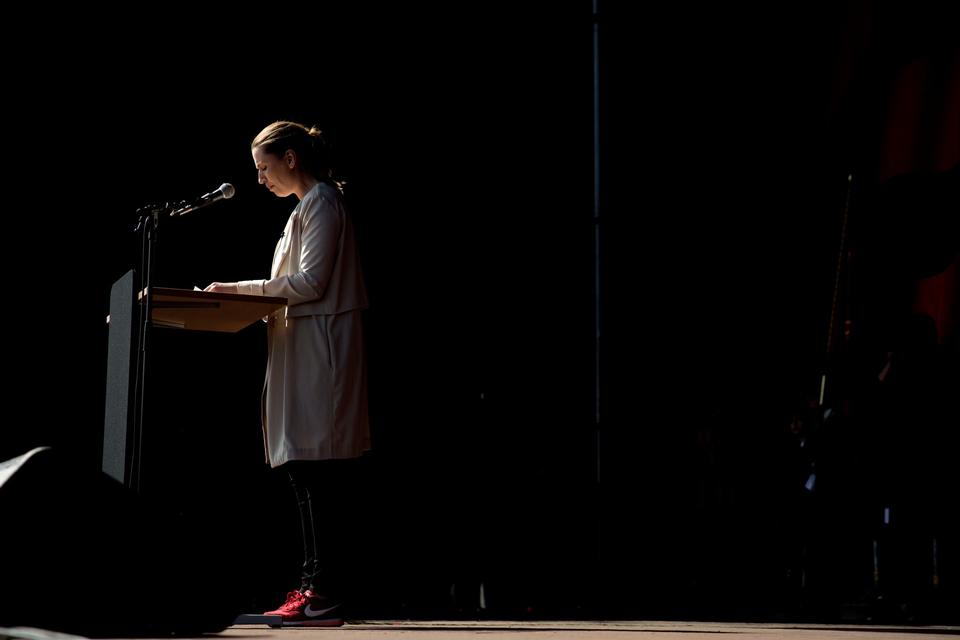 
    Socialdemokraternes formand Mette Frederiksen holdt seks taler i løbet af 1. maj i år, Her er hun i Fælledparken i København.
   