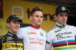 Sådan så podiet ud efter den seneste World Cup-afdeling i Koksijde - Mathieu van der Poel flankeret af sin hollasndske landsmand Lars van der Haar (t.v.) og den belgiske verdensmester Wout van Aert.  