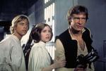 Den originale trio af Luke Skywalker (Mark Hamill), Prinsesse Leia Organa (Carrie Fisher) og Han Solo (Harrison Ford).  
