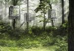 Det er arkitekten Sigurd Larsen, der har tegnet Løvtags-hytterne, der skal bygges i en skov på Als Odde. Illustration: Løvtag Illustration: Løvtag 