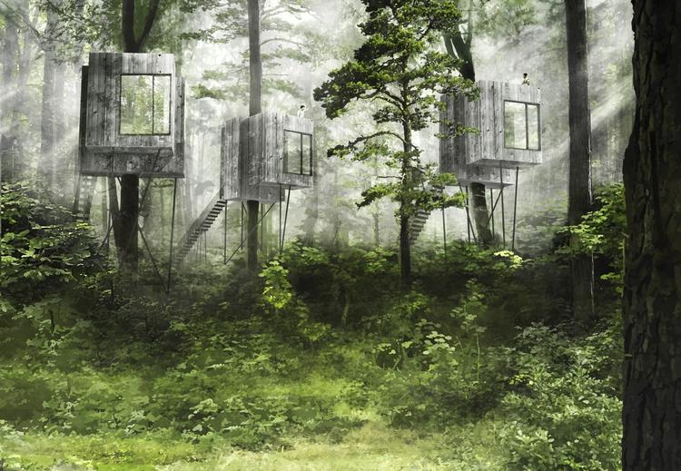 Det er arkitekten Sigurd Larsen, der har tegnet Løvtags-hytterne, der skal bygges i en skov på Als Odde. Illustration: Løvtag Illustration: Løvtag 