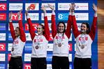 Pernille Blume, 17-årige Julie Kepp Jensen, Mie Ø. Nielsen og Emilie Beckmann med deres  bronzemedaljer.
   