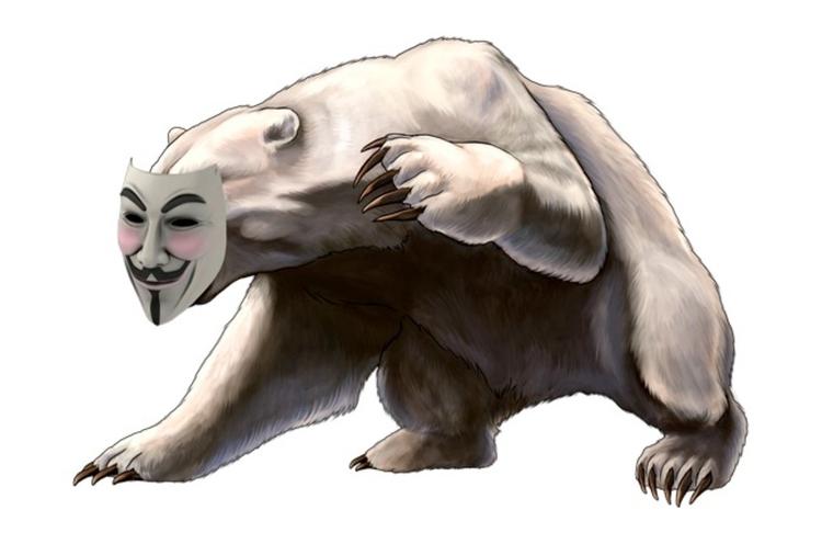 Fancy Bears logo er en isbjørn med Guy Fawkes-maske.  