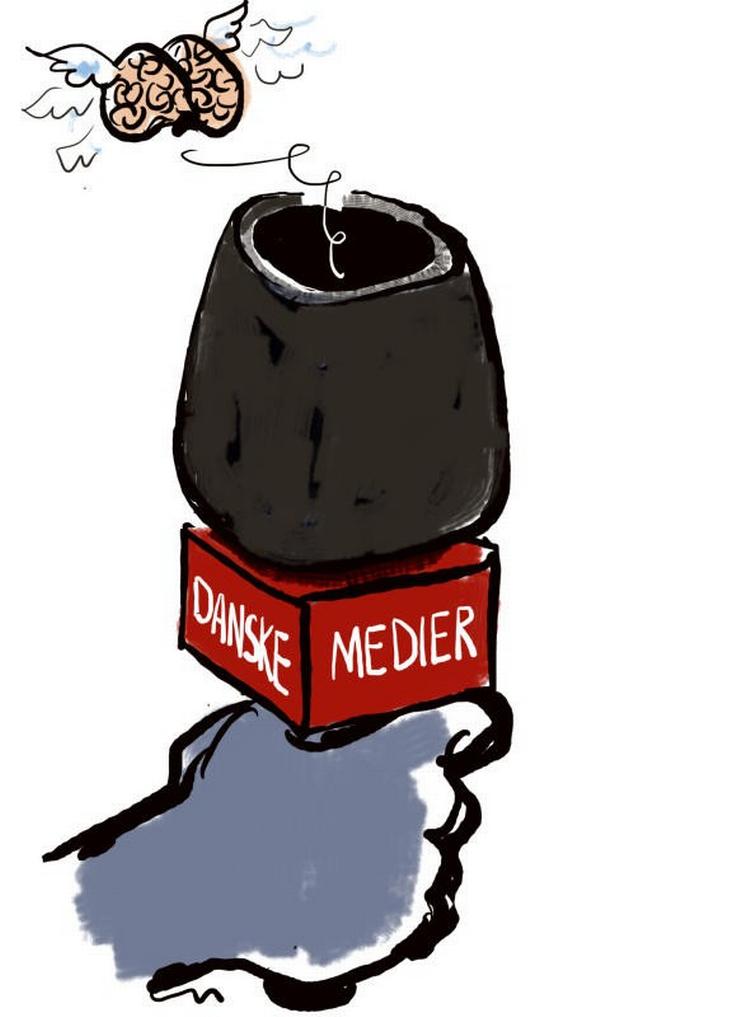 Nyhedsmedierne bør blive bedre til at forklare deres valg af historie og historiens vinkel, påpeger Kim Christian Schrøder og Mark Blach-Ørsten. 
Tegning: Mette Dreyer (Arkiv) 