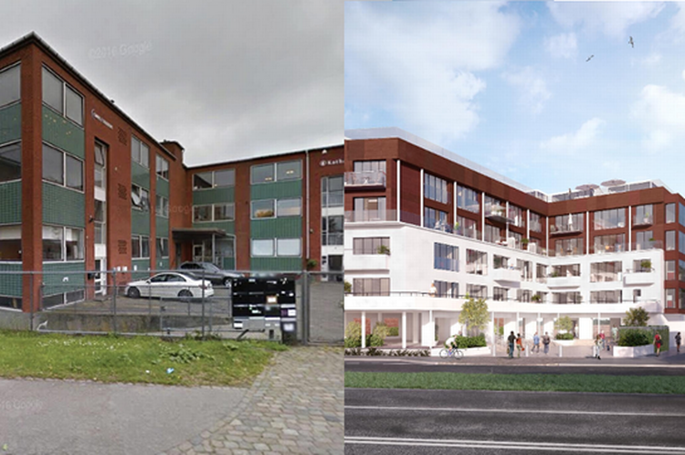 Ifølge lokalplanen er Cavalet House bevaringsværdigt, og der er strikse begrænsninger på, hvor meget byggeriet må ændres. Men Teknik- og Miljøforvaltningen har dispenseret for en lang række af begrænsningerne. Så byggeriet ender med at se ud som på visualiseringen til højre. Illustration t.h TMF