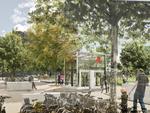 Stationen bliver en del af hjørnet af Fælledparken, hvor hovedtrappe, elevatorer og ovenlys indgår i det grønne parkrum. Hovedtrappen bliver orienteret ud mod selve runddelen. Fælledparkens beplantning bliver genskabt ind mod parken og ud mod Jagtvej. 

Cykelstativerne bliver placeret langs stationen og i forlængelsen af den oprindelige Øster Allé over for klubhuset. 