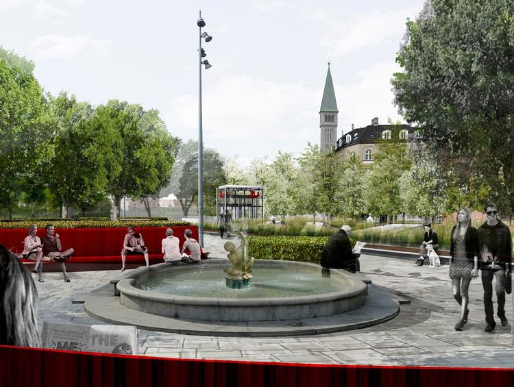 Stationselementerne er placeret centralt på pladsen. Ved at lukke for gennemkørende trafik på den sydlige del af pladsen bliver der mulighed for ophold af forskellig karakter. Cykelparkeringen er primært placeret ud mod gaden under trærækken og efter en idé fra Åben Tegnestue ligeledes også ved tilkørselsgaderne til stationen.

Landskabsarkitekternes største udfordring har her været at udforme et byrum, der skaber muligheder for alle de aktiviteter, som har gjort Enghave Plads til en af de mest elskede byrum på Vesterbro.

Der bliver derfor brugt forskellige typer af beplantning også store enkeltstående træer, samt nicher og byinventar for at opnå dette. 