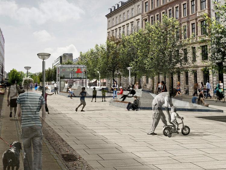 Stationen er placeret i Stampesgade med hovedtrappen orienteret ud mod Halmtorvet. Elevatorer og ovenlys bliver indpasset i byrummet, som bliver lukket for gennemkørende trafik. Denne trafikløsning var en idé, der fremkom på borgerdialogen Åben Tegnestue. Ideen indebærer, at der bliver skabt mulighed for ophold, og byrummet bliver en naturlig forlængelse af hele strækningen fra Sønder Boulevard og Halmtorvet. 

Der bliver underjordisk forbindelse mellem Metroen og perronerne på Hovedbanegården. 