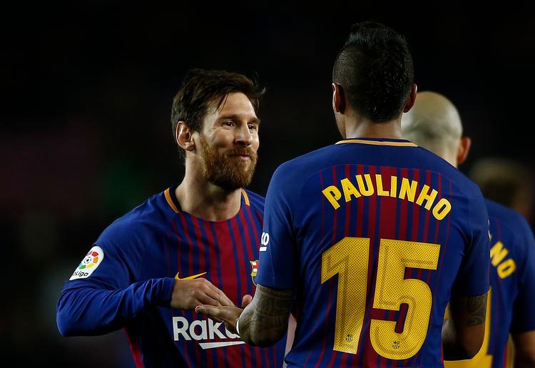Udover at score målet til 1-0 lagde Lionel Messi (tv.) op til Paulinhos mål til 3-0. 