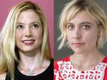 Mira Sorvino og Greta Gerwig trækker en streg i sandet.  