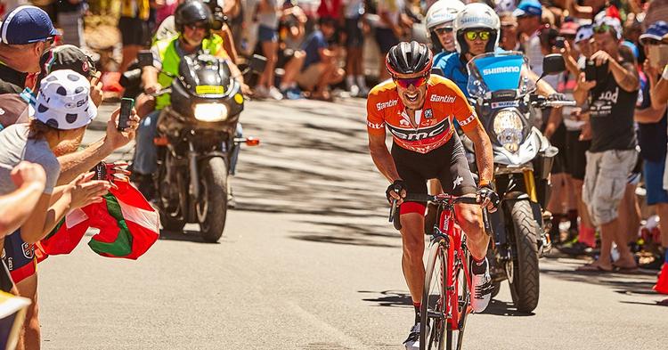 Richie Porte på vej mod sejren på sidste års kongeetape i Tour Down Under til Willunga Hill. Foto: Tour Down Under. 