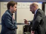 SPD’s formand, Martin Schulz, taler med Kevin Kühnert, formand for socialdemokraternes ungdomsorganisation, Jusos.  