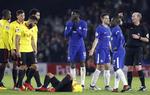 Chelseas Tiemoue Bakayoko så rødt efter to gule kort i de første 30 minutter.  Frank Augstein/AP