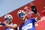 Elia Viviani (t.h.) og Michael Mørkøv har grund til glæde i Abu Dhabi Tour. Foto: LaPresse-Ferrari/Paolone. 