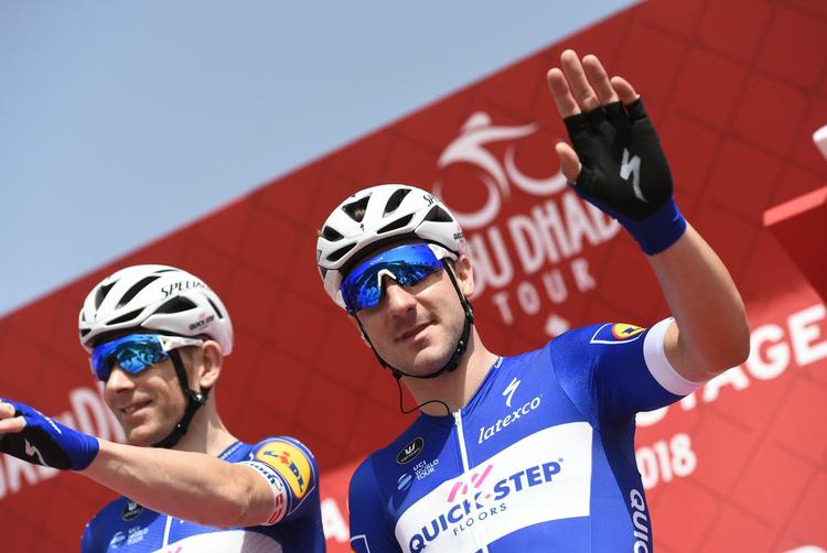 Elia Viviani (t.h.) og Michael Mørkøv har grund til glæde i Abu Dhabi Tour. Foto: LaPresse-Ferrari/Paolone. 