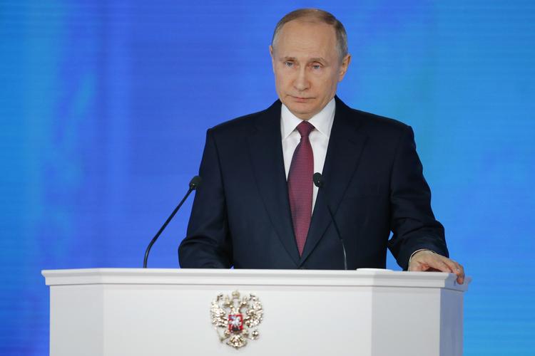 Med mindre end tre uger til valget, 18. marts, er der stor interesse for Putins årlige tale til nationen. Alexander Zemlianichenko/AP