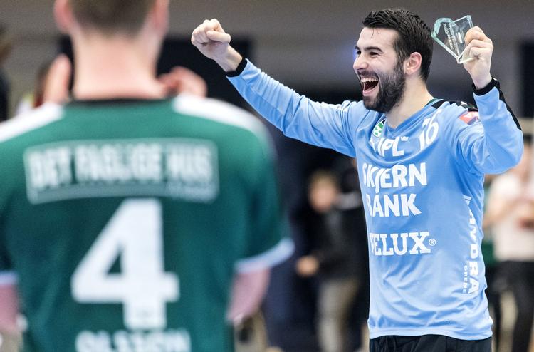 Målmanden Tibor Ivanisevic var kampafgørende, da Skjern med en sejr på 7 mål over ukrainske Motor Zaporozhye spillede sig videre i Champions League. John Randeris/Ritzau Scanpix