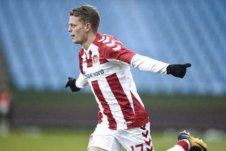 For første gang siden 2014 scorede Kasper Kusk et superligamål for AaB - og det var den hjemvendte AaB'er første mål i Aalborg siden 9. december 2013. Henning Bagger/Ritzau Scanpix