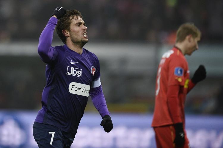 En knastør afslutning fra Jakob Poulsen sikrede FC Midtjyllands udligning. Mads Claus Rasmussen/Ritzau Scanpix