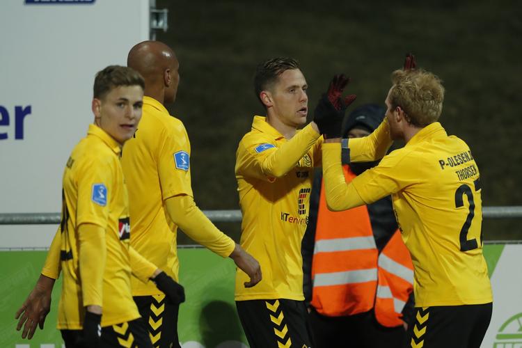 Kjartan Finnbogason sikrede 1-1 for Horsens, da der manglede 6 minutter i Lyngby.  Jens Dresling/POLFOTO