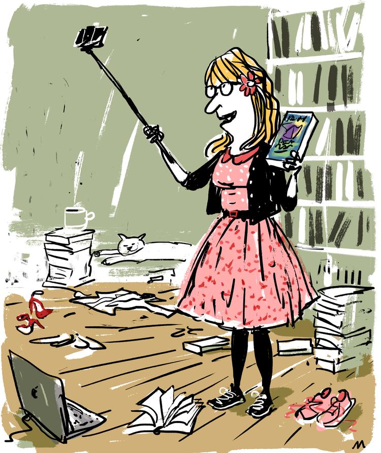 Også i litteraturen vinder onlinefora indpas. Tegning Mette Dreyer