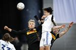 Et indlæg fra Peter Ankersen blev headet på tværs af Jonas Wind, så Federico Santander (billedet) kunne komme højest og score FCK's sejrsmål i 94. minut. Jens Dresling/POLFOTO