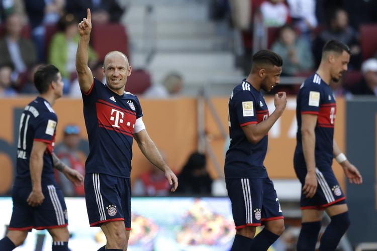 Arjen Robben scorede og var med til at sikre titlen. Det er 7. gang, hollænderen bliver tysk mester.  Matthias Schrader/AP