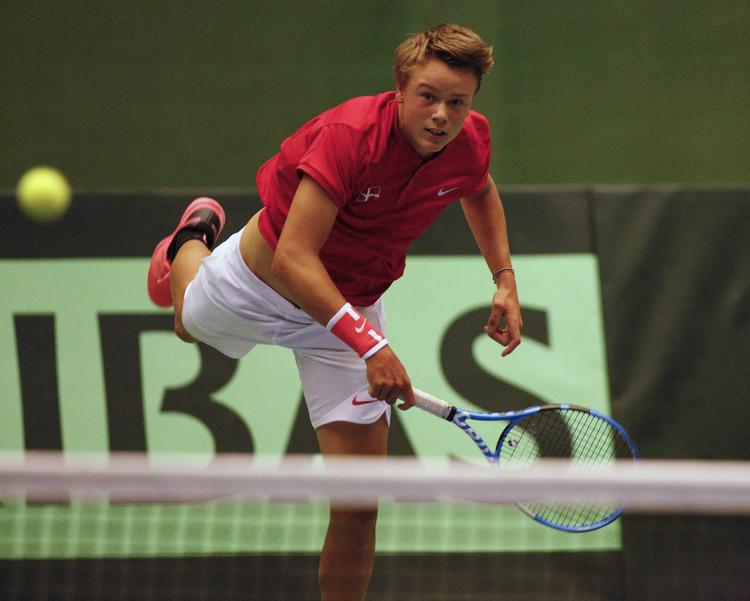 Med 6-2, 7-6 vandt 14-årige Holger Nødskov Rune i sin Davis Cup-debut. /Ritzau Scanpix