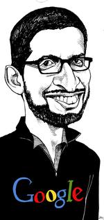 Tegning af Googles overdirektør Sundar Pichai.
   Anne-marie Steen Petersen/POLITIKEN