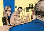 Producentforeningernes direktør (med ryggen til) blev udspurgt i mere end 2 timer af anklager Malene Stage Christensen (venstre) i retten.   Claus Nørregaard/POLITIKEN