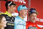 Michael Valgren omgivet af Enrico Gasparotto og Romas Kreuziger på podiet.  Marcel Van Hoorn/Ritzau Scanpix