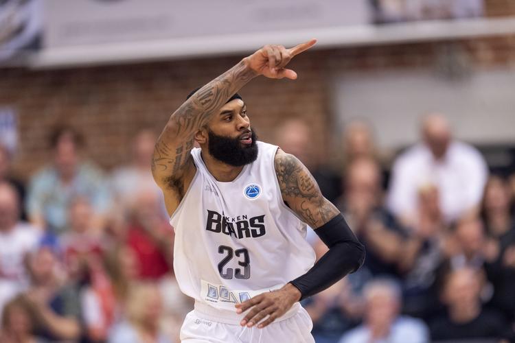  Bakken Bears Tony Bishop jubler efter scoring i  semifinalen mod Sidigas Scandone Avellino fra Italien. Bo Amstrup/Ritzau Scanpix