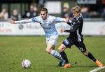 Felipe Tontini (tv.) fra FC Helsingør kæmper om bolden med Magnus Mattsson fra Silkeborg. Kampen endte uden mål. Anders Kjærbye/Ritzau Scanpix