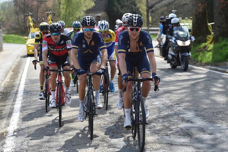 Casper Pedersen (t.h.) i front for udbrydergruppen i Liège-Bastogne-Liège sammen med holdkammeraten Mark Christian. 