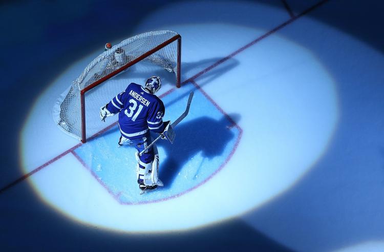 Frederik Andersen kommer fra rampelyset i NHL til Danmark for at spille VM på hjemmebane.  Claus Andersen/Ritzau Scanpix