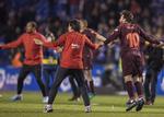 Barcelonas store stjerne Lionel Messi træder søndag aften dansen med sine holdkammerater, efter den 25. spanske titel er sikret.
    
   Lalo R. Villar/AP