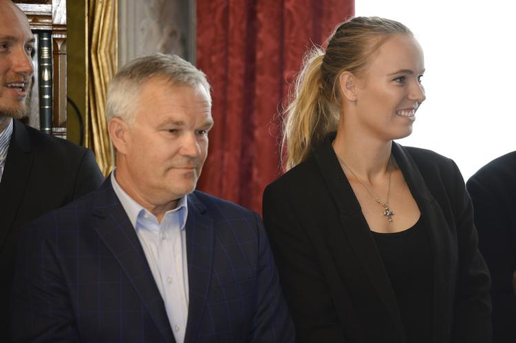 Der var stor tilfredshed hos Piotr og Caroline Wozniacki ved mandagens arrangement på Københavns Rådhus.
   Mads Claus Rasmussen/Ritzau Scanpix