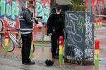 Politiet under efterforskningen af  skudepisoden på Den Røde Plads på Nørrebro i København. Jens Dresling/POLFOTO